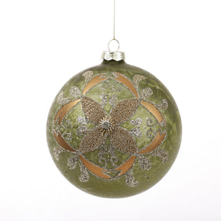 4.5" GREEN/GOLD GLASS BALL ORN STYLE A