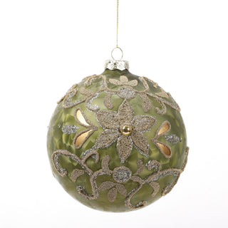 4.5" GREEN/GOLD GLASS BALL ORN STYLE B