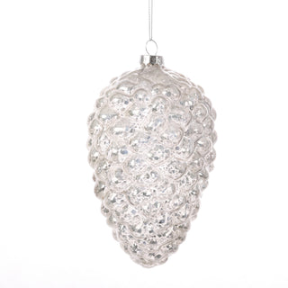 5.5" WHITE/SILVER GLASS PINECONE ORN