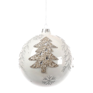 4.5" WHITE BEADED TREE GLASS BALL ORN STYLE A