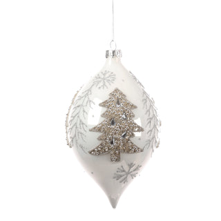 4.5" WHITE BEADED TREE GLASS DOUBLE POINT ORN STYLE B