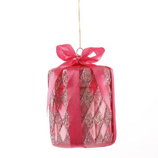 4" HOT PINK GLASS GIFTBOX ORN