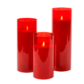 4"D 8/10/12 FLAMELESS GLASS CANDLE WITH REMOTE-RED