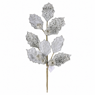 27IN Glitter Berry Leaf Spray, Platinum
