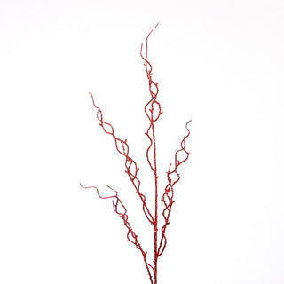 41" CURLY WILLOW BRANCH GLITTERED-Red