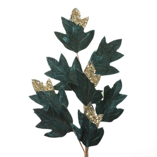 27.5" EMERALD GOLD BEADED VELVET OAKLEAF SPRAY