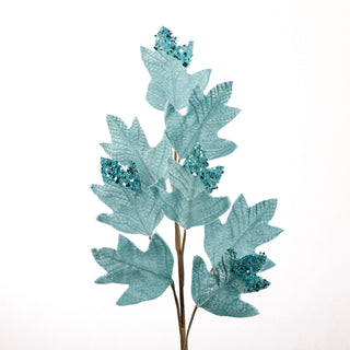 27.5" ICE BLUE BEADED VELVET OAKLEAF SPRAY