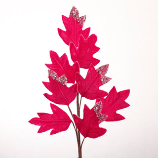 27.5" FUSCHIA BEADED VELVET OAKLEAF SPRAY