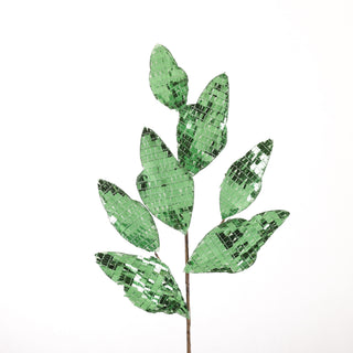 30" XMAS GREEN MIRRORED LEAF SPRAY