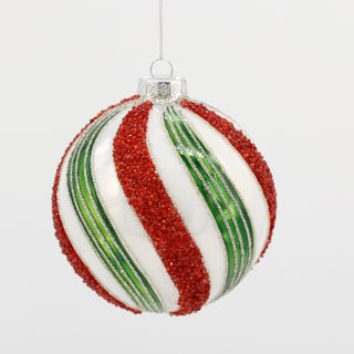 5"BALL ORNAMENT-RED WHITE GREEN