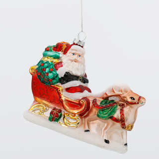 5"x6"x3.2"GLASS SANTA & SLEIGH ORN