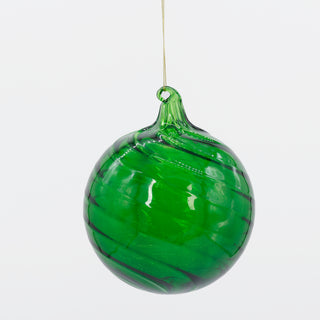 5" D THICK STRIPED GLASS BALL ORN-GREEN