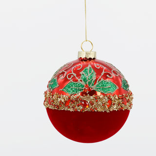 5" D GLASS BALL ORN Holly Ball-RED
