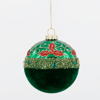 5" D GLASS BALL ORN Holly Ball Green