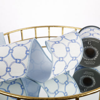 4" X 5 YD DIGITAL PRINT ON DUPION WITH LT BLUE DUPION BACK RIBBON