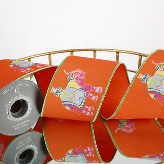 4" DIGITAL PRINT ON DUPION WITH ORANGE DUPION BACK GREEN EDGE RIBBON