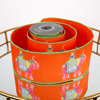 4" DIGITAL PRINT ON DUPION WITH ORANGE DUPION BACK GREEN EDGE RIBBON