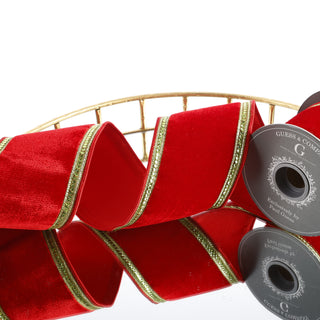 4" X 5 YD GOLD TRIM ON RED VELVET WITH SAME DUPION BACK RIBBON
