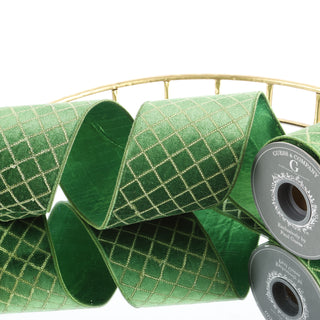 4" SEQ EMB ON GREEN VELVET WITH GREEN METALLIC BACK RIBBON