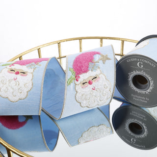 4"X 5 YD SEQ EMBROIDERY ON LIGHT BLUE DUPION WITH SAME DUPION BACK