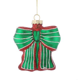 4" GLASS BOW ORN-RED/GREEN