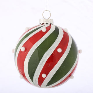 5"D GLASS BALL RD/GR Swirl ORN
