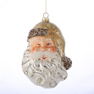 5.1"x 6.5" GLASS SANTA ORN-GOLD/WHT
