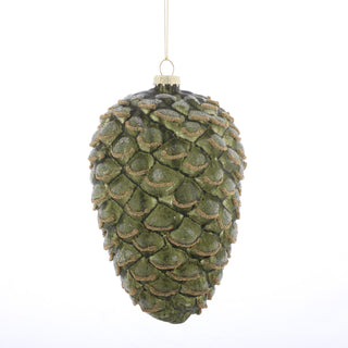 3.5"x 5.5" GLASS PINECONE ORNAMENT GREEN
