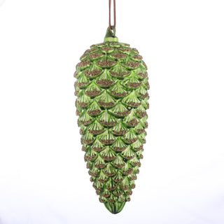 7.8"x 3.5" GLASS PINECONE ORN-GREEN