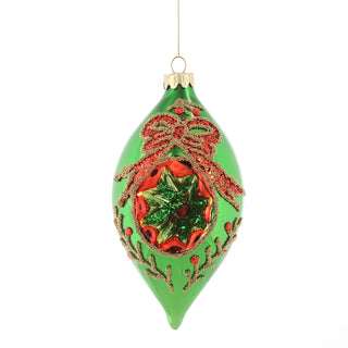 6.25" GREEN GLASS DOUBLE POINT Reflector Bow Ornament