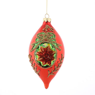 6.25" RED GLASS DOUBLE POINT Reflector Bow Ornament