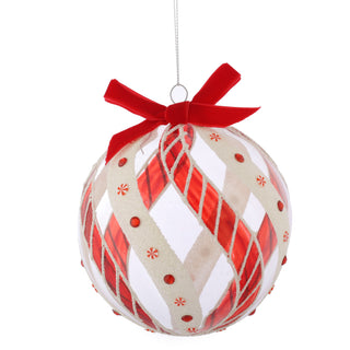 D 5"GLASS BALL ORN-RED/WHITE