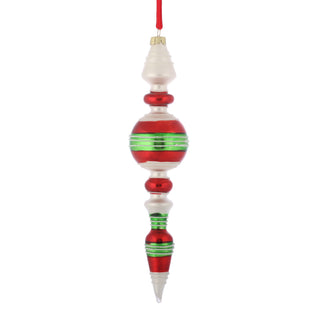 9.5 x 2", 11 x 1.8", 11 x 1.8"  GLASS FINIAL RED/GRN/WHT ORNAMENT