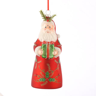 6" x 3" GLASS SANTA ORN-RED