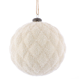 150MM FLOCKED BALL ORN-WHITE