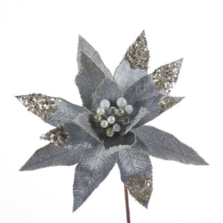 18" JWL POINSETTIA STEM-BLUE GREY