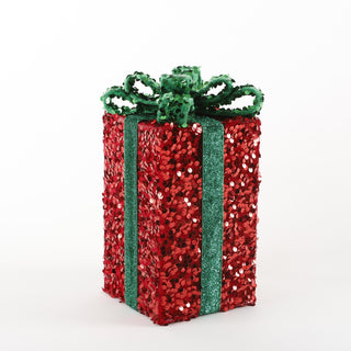 RED GIFT BOX DECORATION 4.7"X4.7"X9.8"