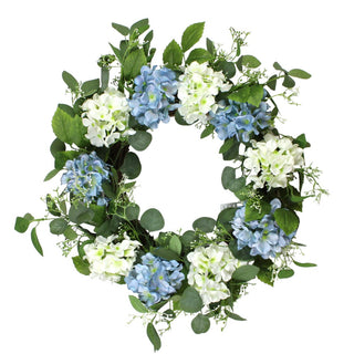 24" HYDRANGEA WREATH-WHT/BLU/GRN