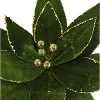 20x15IN Velvet Glitter Poinsettia Stem, Olive