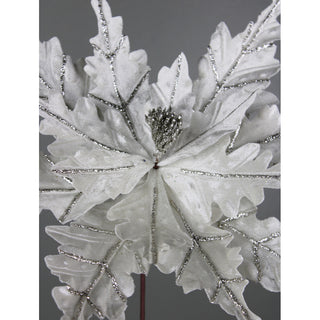 20x15IN Velvet Glitter Poinsettia Stem, Platinum