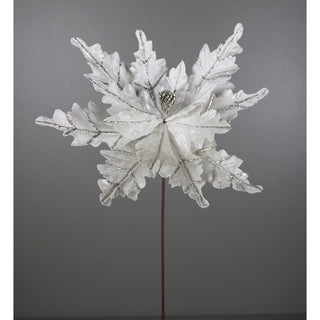 20x15IN Velvet Glitter Poinsettia Stem, Platinum