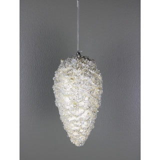 11IN Glitter Pinecone Ornament, Ivory