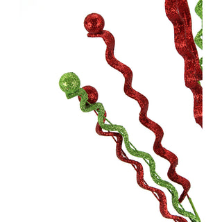33IN Glitter Curly Spray, Red Green