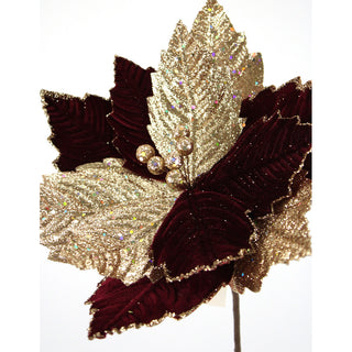 19x12IN Poinsettia Stem, Burgundy Gold