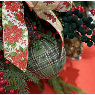 150MM Plaid Ball Ornament, Green Black