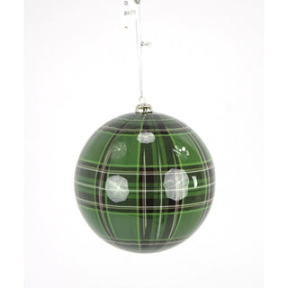 150MM Plaid Ball Ornament, Green Black