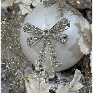 7IN Jewel Bow Ornament, Platinum