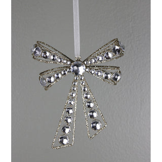 7IN Jewel Bow Ornament, Platinum