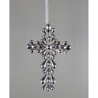 9IN Jewel Cross Ornament, Platinum
