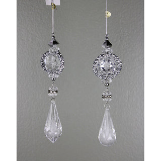 6.5IN Crystal Jewel Drop Ornament 2 Assorted, Platinum Clear